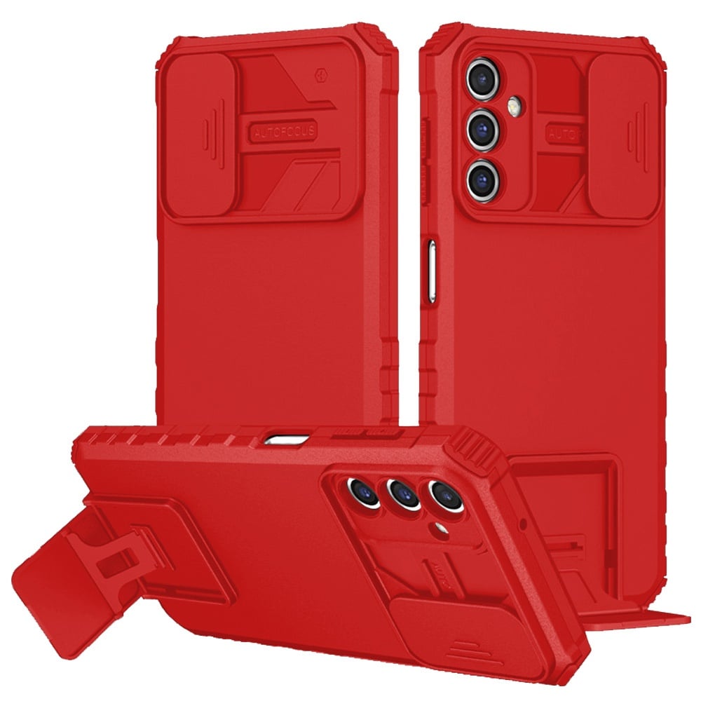 For Samsung Galaxy A15 5G Hybrid Hard PC & TPU Rubber Shockproof with Kickstand & Covered Camera Protection Case Cover Red