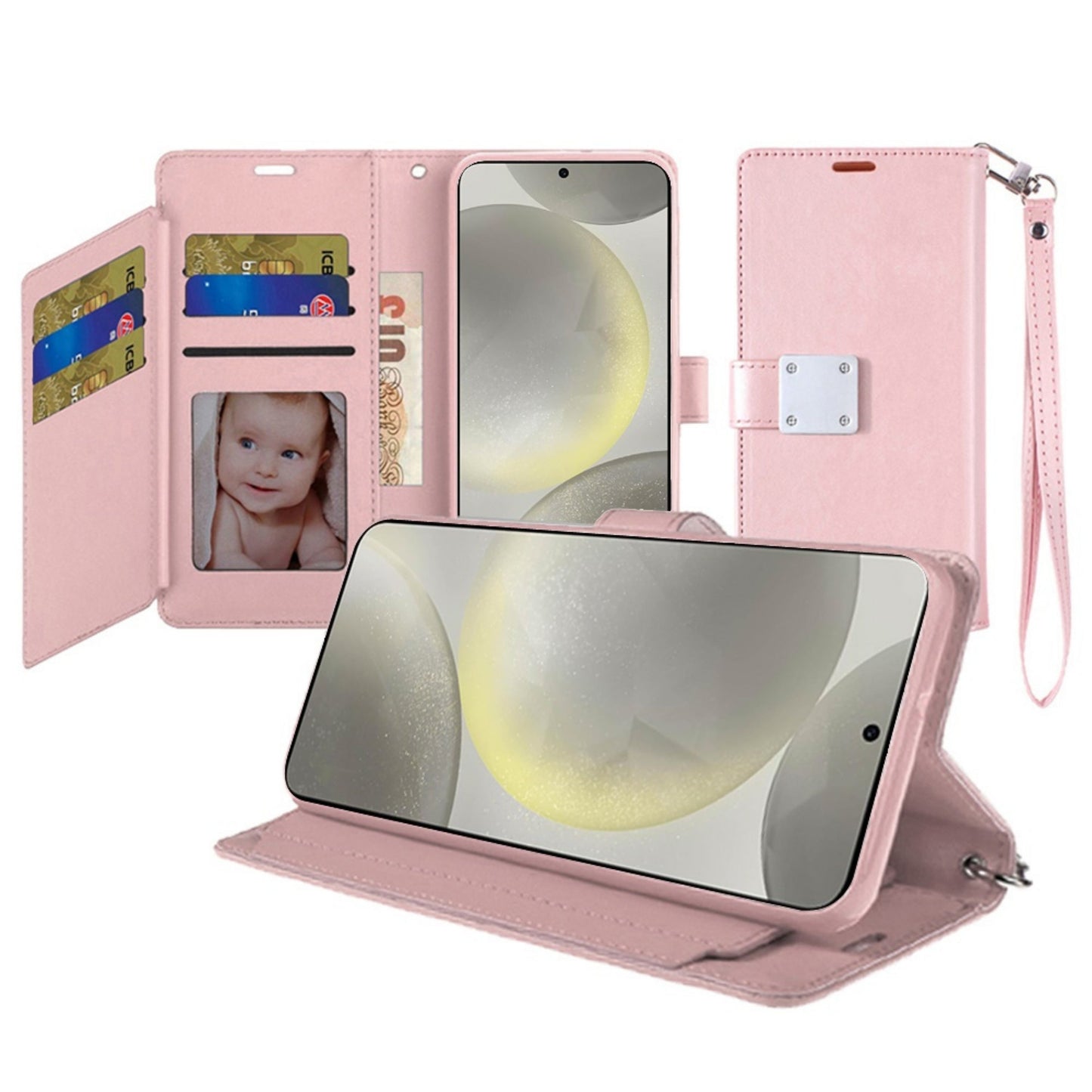 Phone Case for Google Pixel 10 Pro XL Wallet Credit Card Holder Leather Grip Shockproof Hybrid Protective Style Durable Flip Pouch Cover Rose Gold