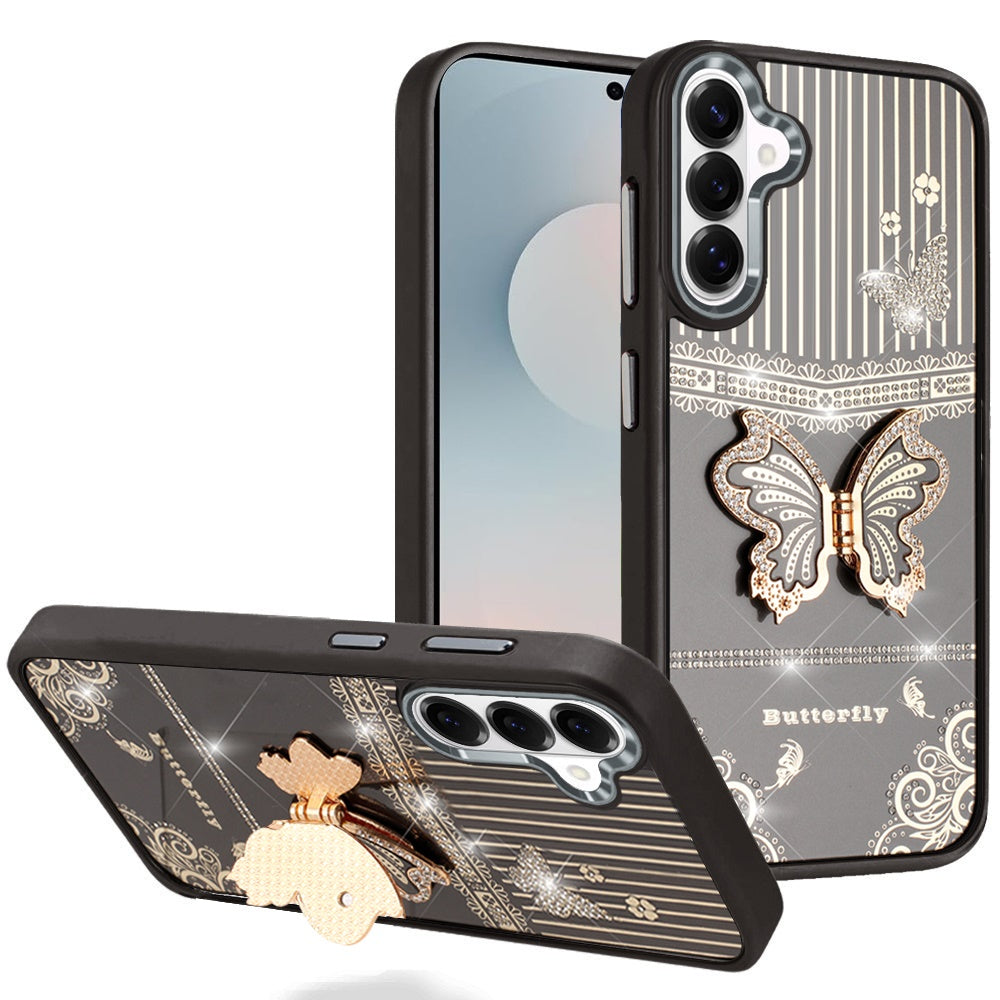 For Samsung Galaxy S26 Glitter 3D Butterfly Design Bling Metallic Edge Hybrid Stand Drop Protection TPU Shockproof Case Cover