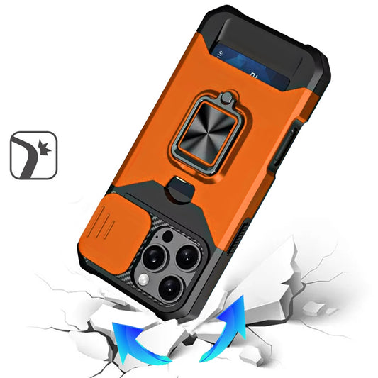 Phone Case for Apple iPhone 16 Pro Max Card Holder Magnetic Ring Stand Shockproof Anti Slip Wallet Grip Protective Hybrid Design Cover Cosmic Orange