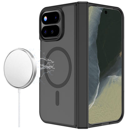 Phone Case for Google Pixel 11 Pro Fold Premium Matte Magnetic Foldable Hybrid Central Axis Hinge Protection Shock Absorbing TPU Slim Fit Hard PC Cover Black