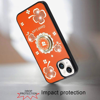 For Apple iPhone 15 Diamonds 3D Butterfly Bling Sparkly Glitter Ornaments Engraving Hybrid Metal Fashion Case Cover Good Luck Floral Cosmic Orange