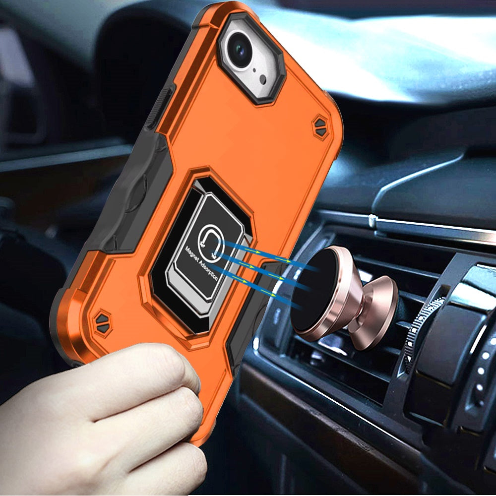 Phone Case for Apple iPhone 17E /16E Shockproof Magnetic Ring Stand Hybrid Kickstand Armor 360 Rotation Anti-Slip Grip Military Grade Drop Resist Cover Cosmic Orange