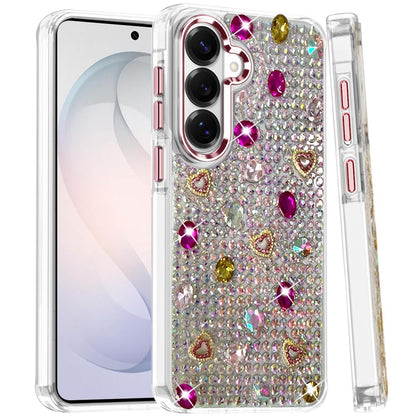 Phone Case for Samsung Galaxy S26 FE /Fan Edition Chrome Fashion Hybrid Bling Diamond Heart Rhinestone Decorative Stones Sparkling Embellished Design Cover