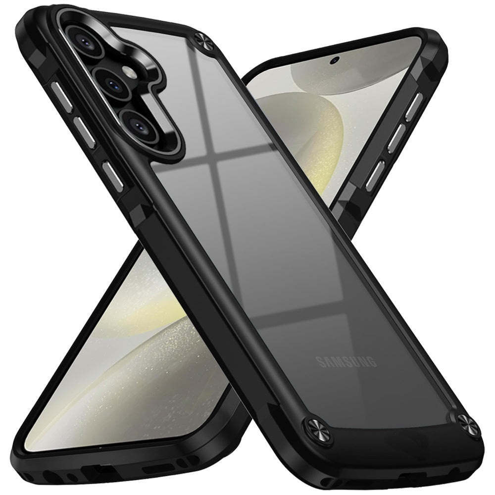 For Samsung Galaxy S25 /S24 Hybrid Transparent Rubber with Metal Buttons & Camera Edges Hard TPU Corner Frame Bumper Case Cover