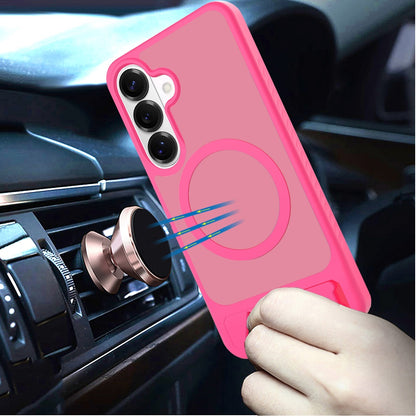 Phone Case for Samsung Galaxy S26 FE /Fan Edition Matte Magnetic Metal Kickstand Shockproof Grip Anti Slip Durable Protective Heavy Duty Hybrid Cover Pink