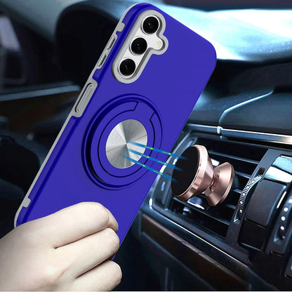For Samsung Galaxy A17 5G Metal Matte Hybrid with Invisible Rotational Ring Stand, Car Mount Friendly, Military Grade Slim Fit Sturdy Case Cover Blue