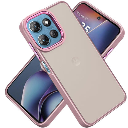 Phone Case for Motorola Moto G Play 5G 2026 Polished Acrylic Hybrid TPU Slim Shockproof Metal Button Thick Durable Grip Camera Protection Anti-Scratch Cover Pink