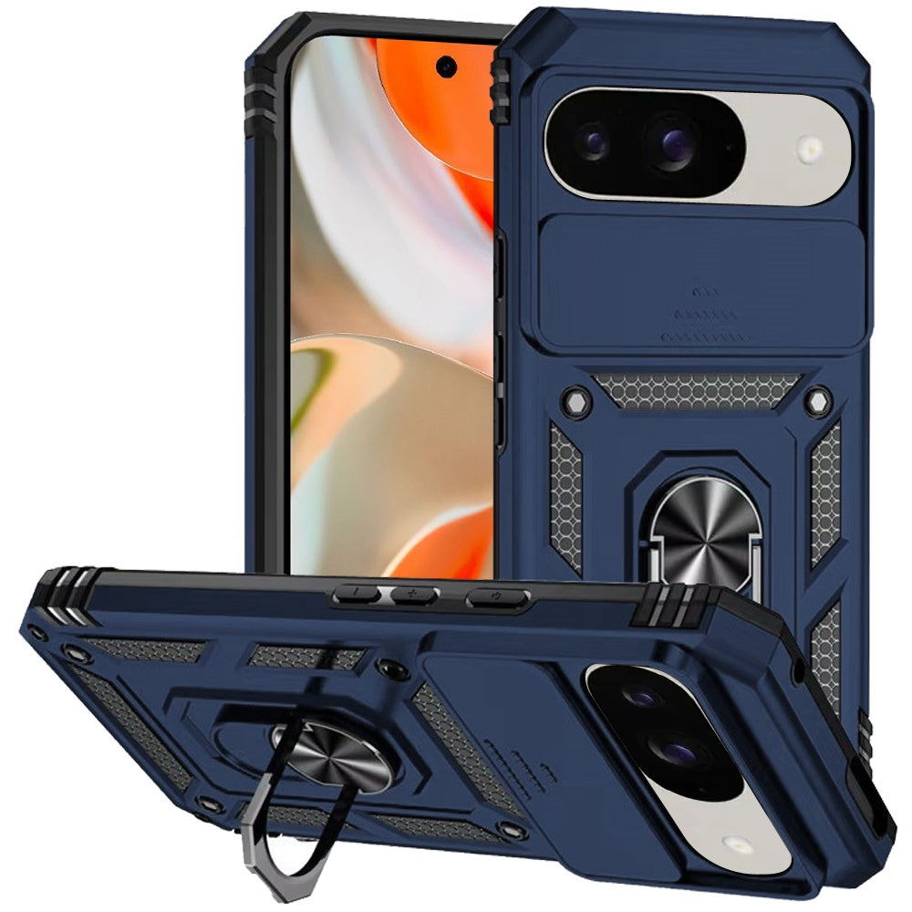 For Google Pixel 9 (6.3 inch) Shockproof Edge Bumper with Stand, Camera Lens Protection & 360° Rotate Ring Kickstand Case Cover