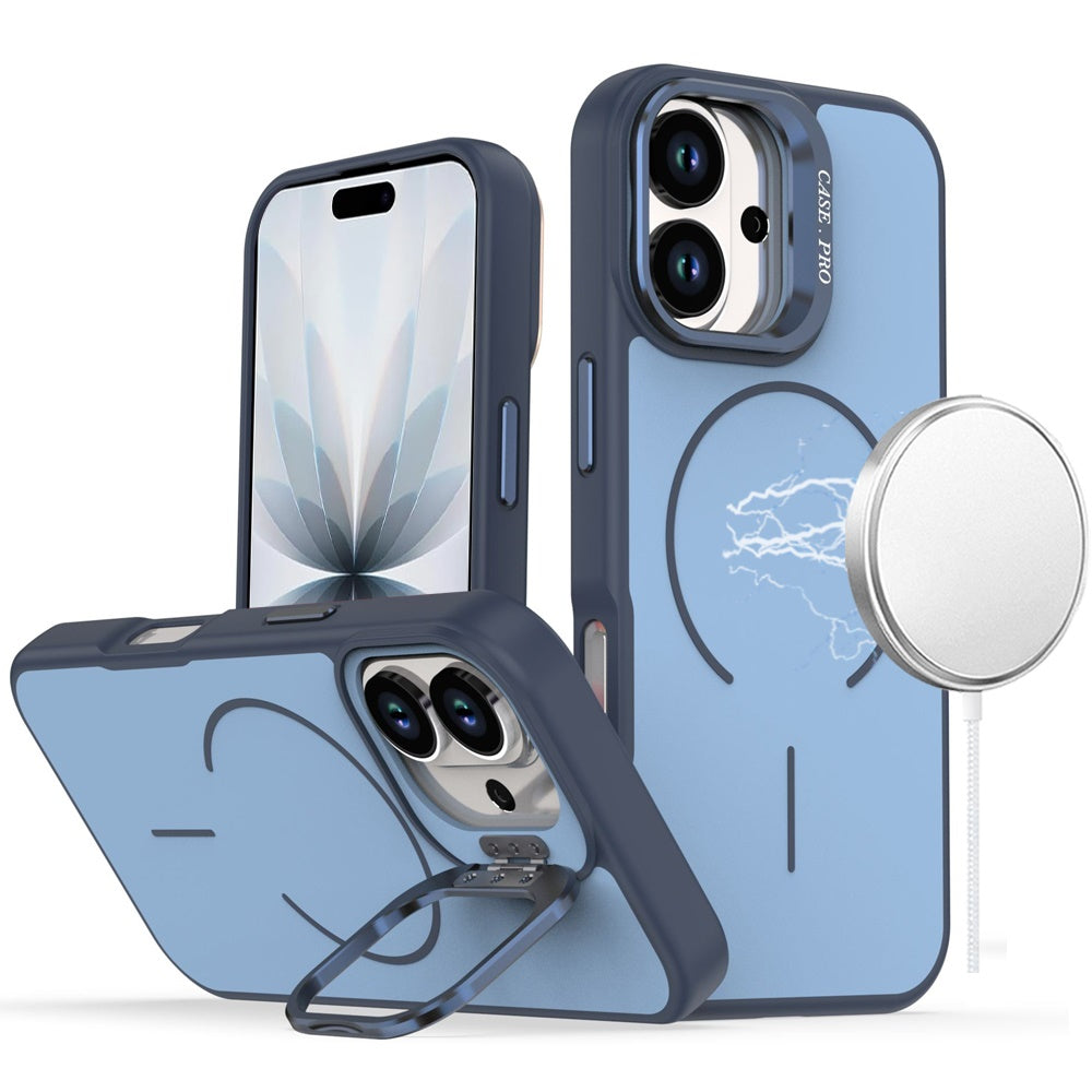 For Apple iPhone 17 (6.3") Magnetic Matte Metal Camera Stand Hybrid Drop Protection Durable Shockproof Slim Fit Design Case Cover Cosmic Orange