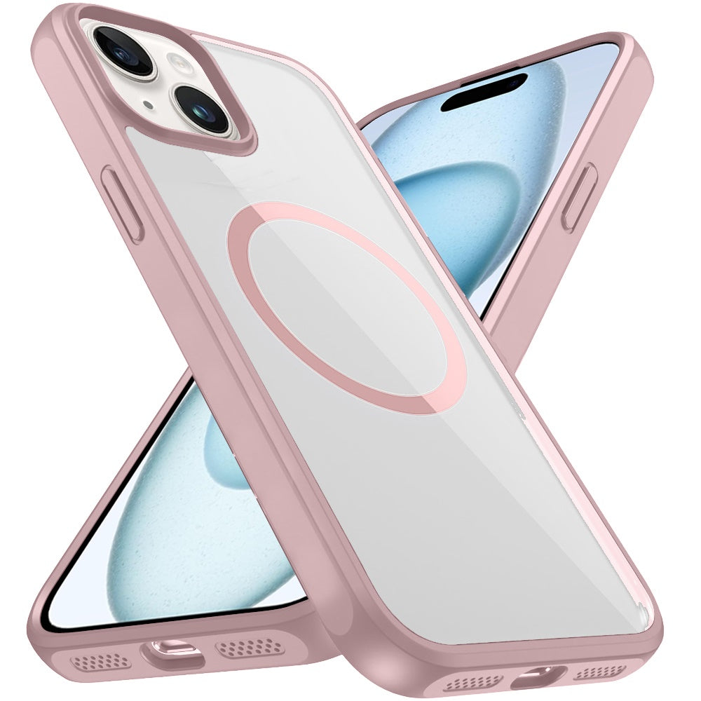 For Apple iPhone 15 Magnetic Circle HQ Transparent Clear TPU Thick 2.0mm Frame Hybrid Shockproof Protector Case Cover
