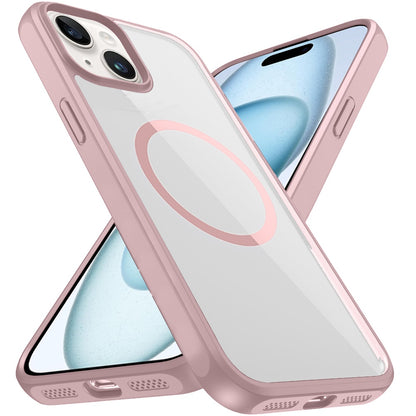 For Apple iPhone 15 Magnetic Circle HQ Transparent Clear TPU Thick 2.0mm Frame Hybrid Shockproof Protector Case Cover