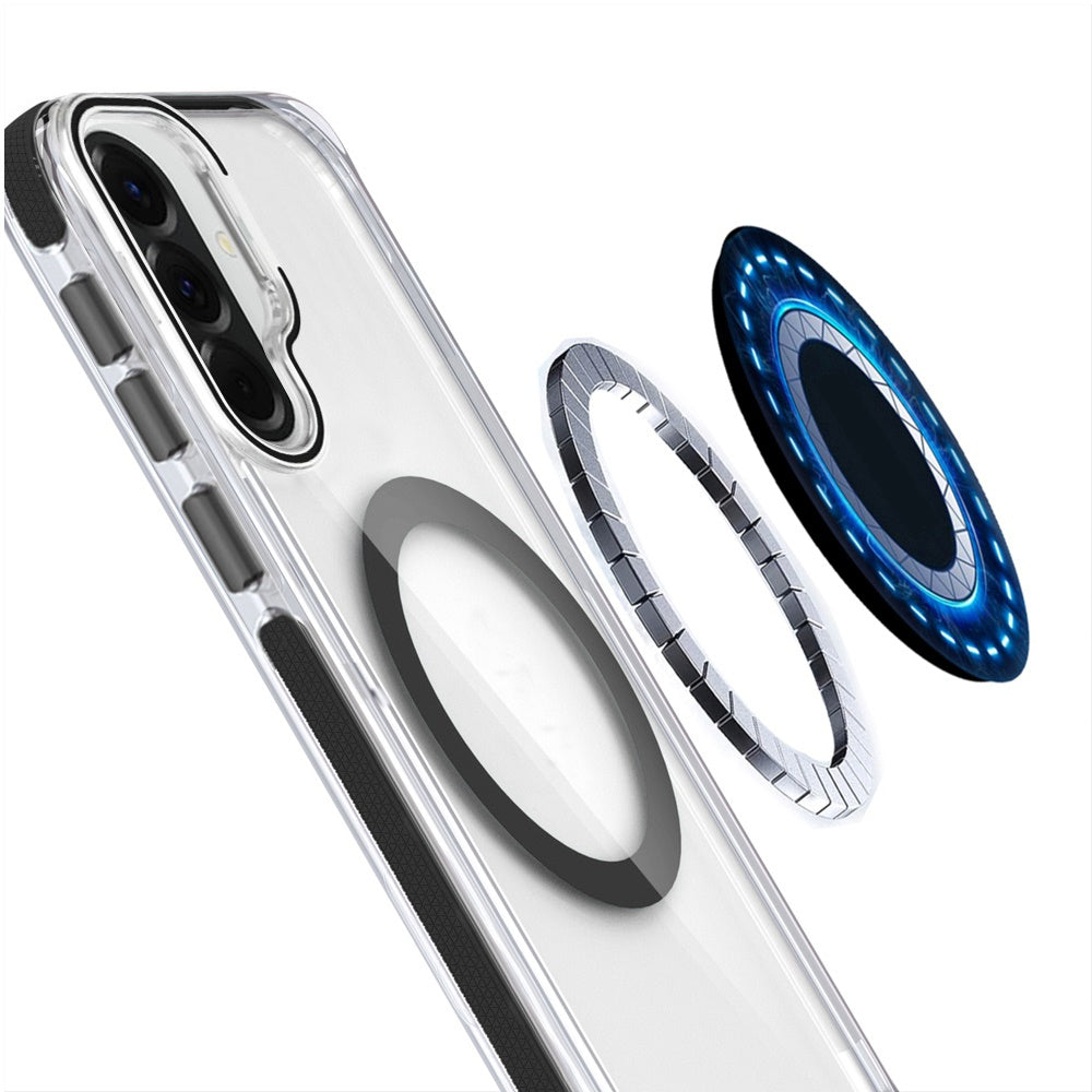 Phone Case for Samsung Galaxy A27 Magnetic Ring Camera Stand Shockproof Hybrid Clear Transparent Metal Bracket Durable Protective Grip Cover