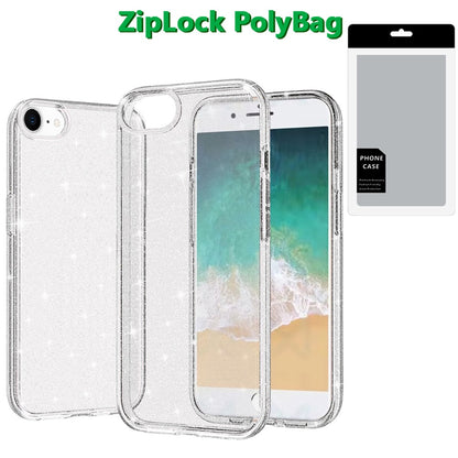 For Apple iPhone 17E /16E Transparent Glitter Shiny Sparkle Bling TPU Rubber Hard Back Hybrid Frame Shockproof Case Cover Clear