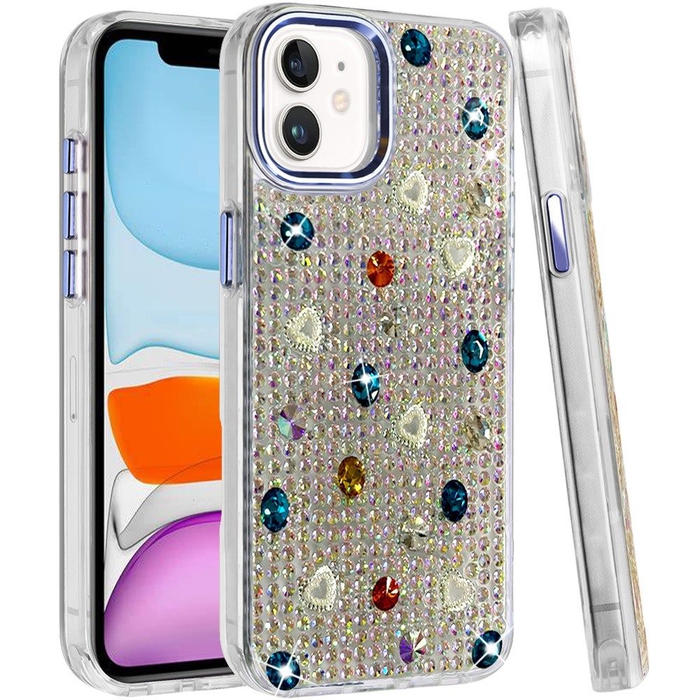 Phone Case for Apple iPhone 11 Chrome Fashion Hybrid Bling Diamond Heart Rhinestone Decorative Stones Sparkling Embellished Design Cover