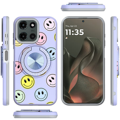 For Motorola Moto G 5G 2025 Pattern Design Hybrid with Invisible Ring Stand & Magnetic Back, Shockproof Protective Grip Case Cover