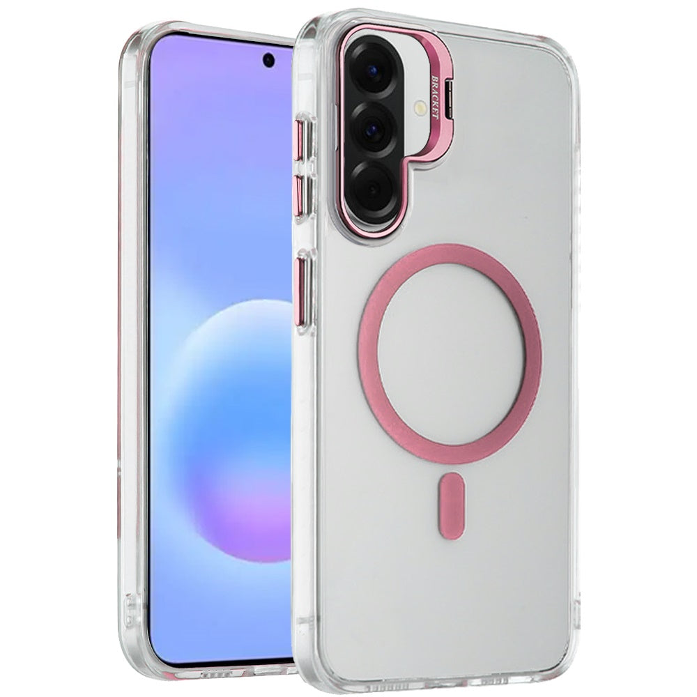Phone Case for Samsung Galaxy A57 Clear Metallic Camera Stand Magnetic Hybrid TPU Shockproof Grip Camera Protection Kickstand Durable Armor Cover