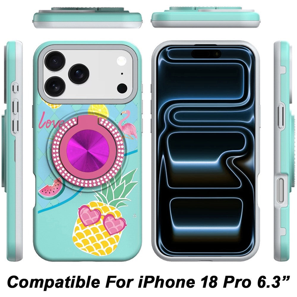 Phone Case for Apple iPhone 18 Pro Magnetic Ring Stand Matte Metal Hybrid Car Mount Friendly Shockproof Rotational Grip Diamond Design Pattern Cover