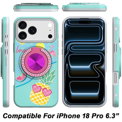 Phone Case for Apple iPhone 18 Pro Magnetic Ring Stand Matte Metal Hybrid Car Mount Friendly Shockproof Rotational Grip Diamond Design Pattern Cover