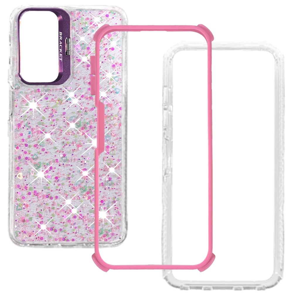 Phone Case for Samsung Galaxy A27 Luxury Bling Scattered Glitter Hybrid Dual Layers with Integrated Camera Stand and Sparkle Finish Design Cover