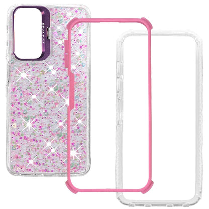 Phone Case for Samsung Galaxy A27 Luxury Bling Scattered Glitter Hybrid Dual Layers with Integrated Camera Stand and Sparkle Finish Design Cover