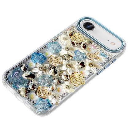 For Apple iPhone 17 Air (6.6") 3D Diamond Floral Roses Flower Bling Stone Hybrid, Sparkly Rhinestone Gemstone Back Shockproof Case Cover