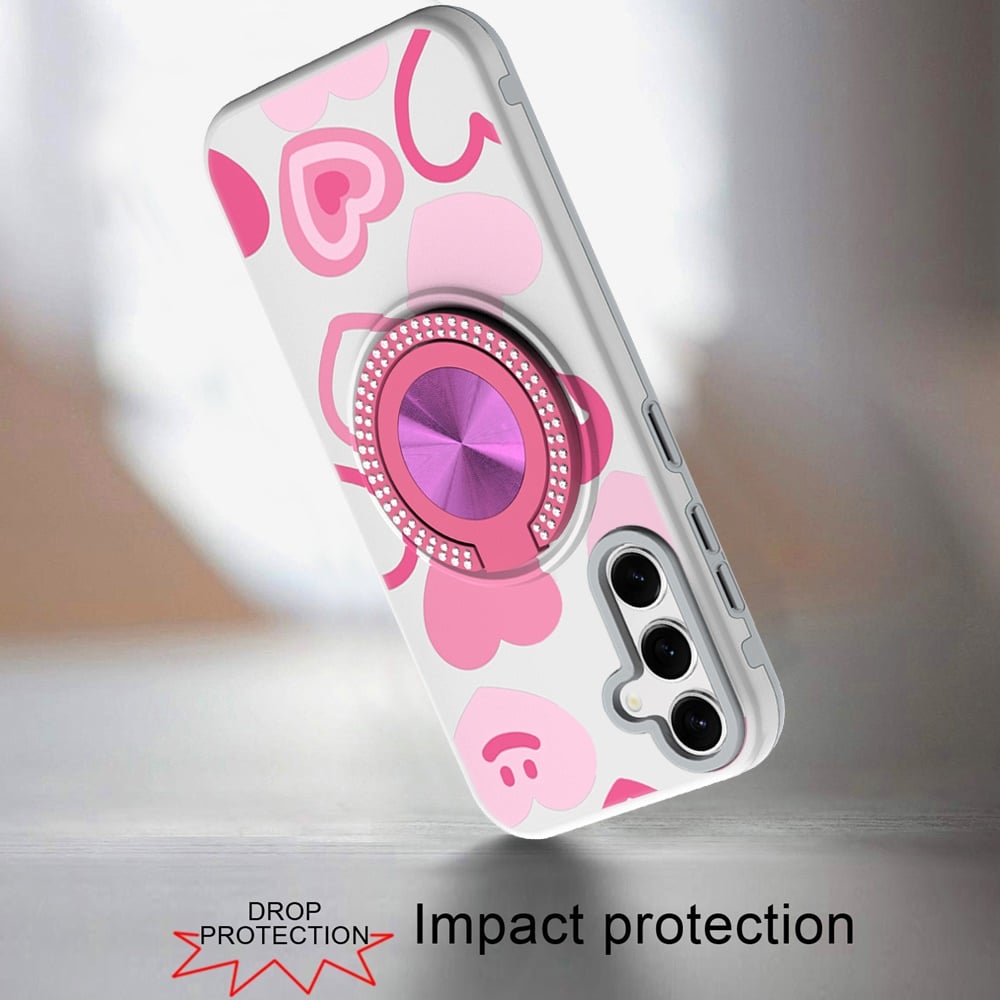 Phone Case for Samsung Galaxy A56 / A36 Magnetic Ring Stand Matte Metal Hybrid Car Mount Friendly Shockproof Rotational Grip Diamond Design Pattern Cover Red