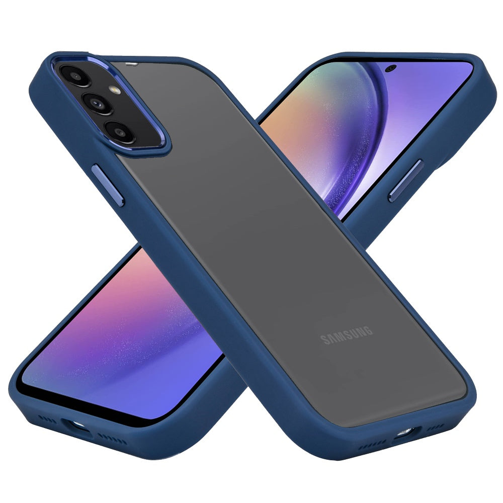 For Samsung Galaxy A15 5G Slim Fit Hybrid Transparent Thick Acrylic with Metal Buttons Frame Protective Hard PC + TPU Shockproof Case Cover Black