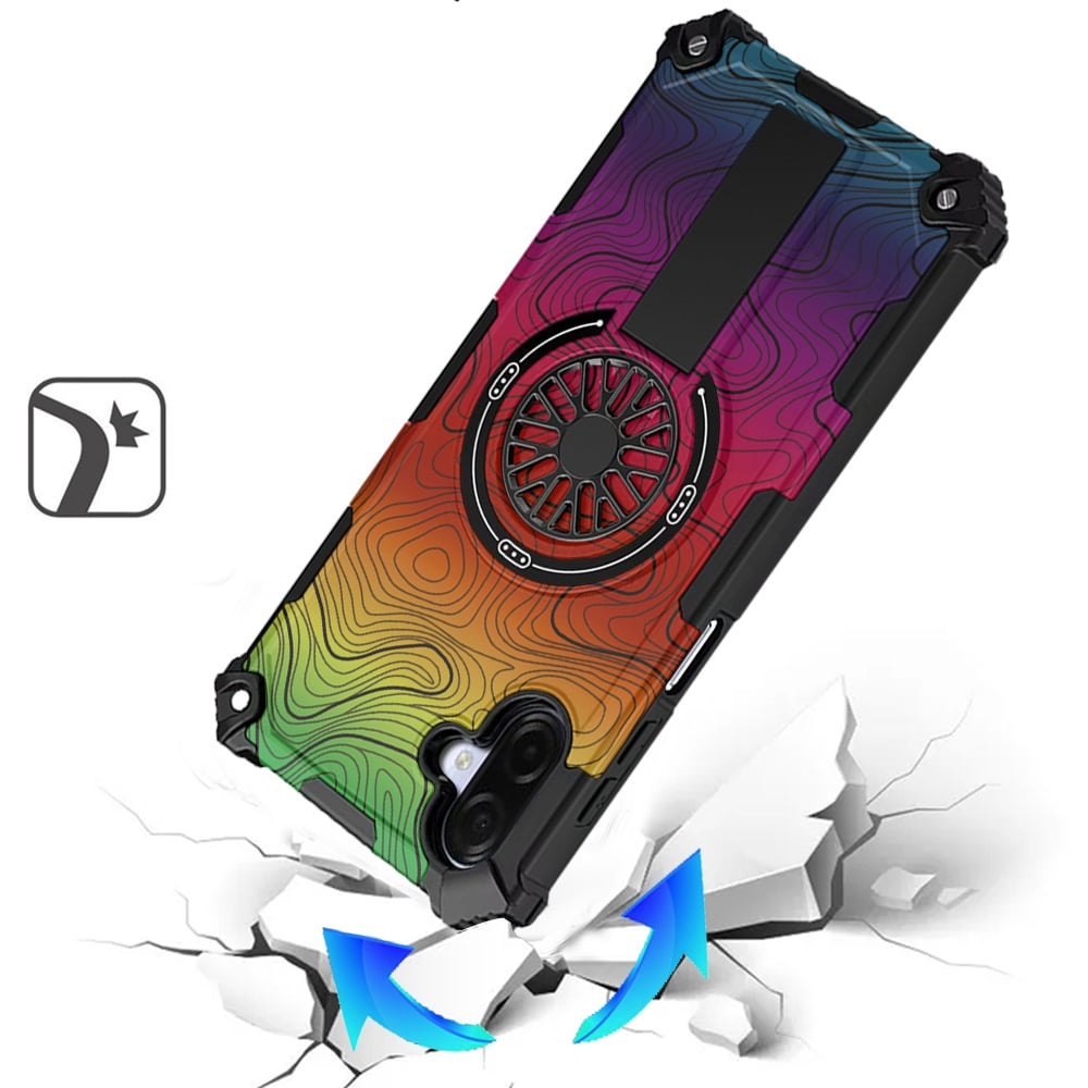 Phone Case Cover for Samsung Galaxy A07 4G Magnetic Invisible Kickstand Holder with CD Texture Design, Shockproof Hybrid Military Grade Heavy Duty Cover
