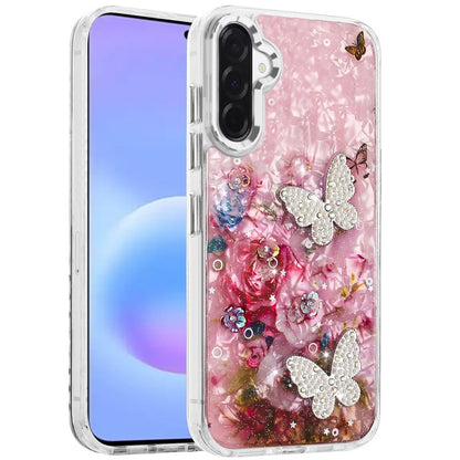 Phone Case for Samsung Galaxy A57 Glitter Butterfly Design Metal Buttons Shockproof Hybrid TPU + PC Durable Protective Slim Grip Stylish Cover