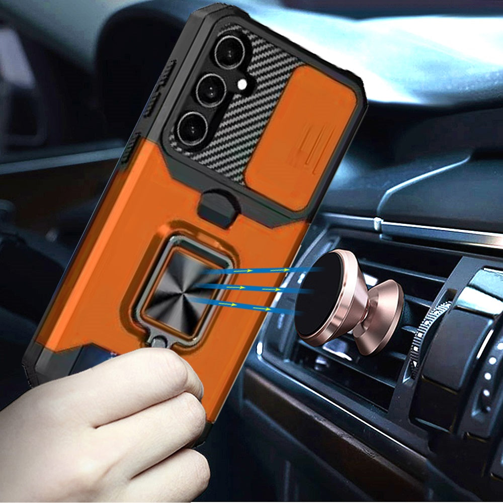 For Samsung Galaxy S26 Wallet Case with Ring Stand & Slide Camera Cover Back Credit Card Slot Holder, Military Grade Case Cover