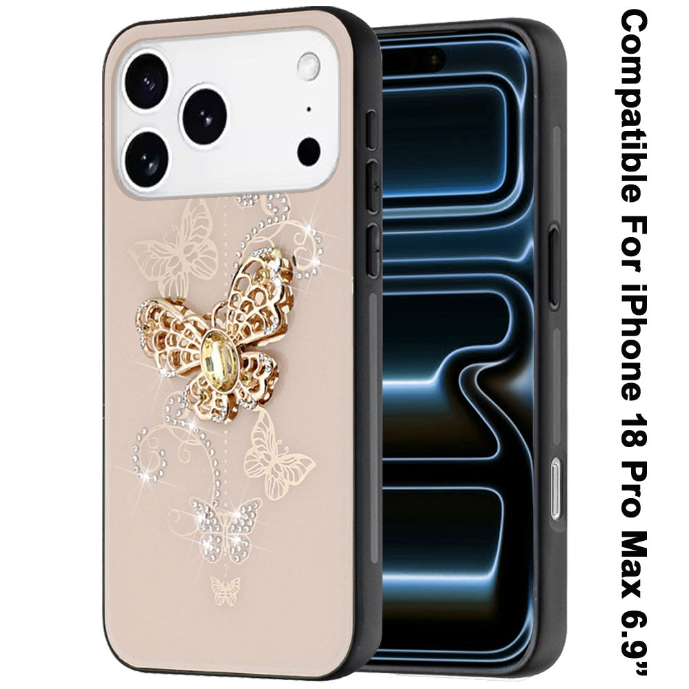 Phone Case for Apple iPhone 18 Pro Max Diamond 3D Fashion Floral Glitter Engraved Luxury Bling Hybrid Shockproof Chrome Edge Protective Grip Cover