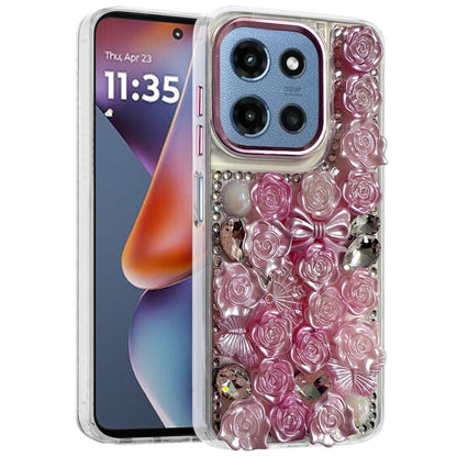 For Motorola Moto G 5G 2026/2025 3D Diamond Floral Roses Flower Bling Stone Hybrid, Sparkly Rhinestone Gemstone Back Shockproof Case Cover