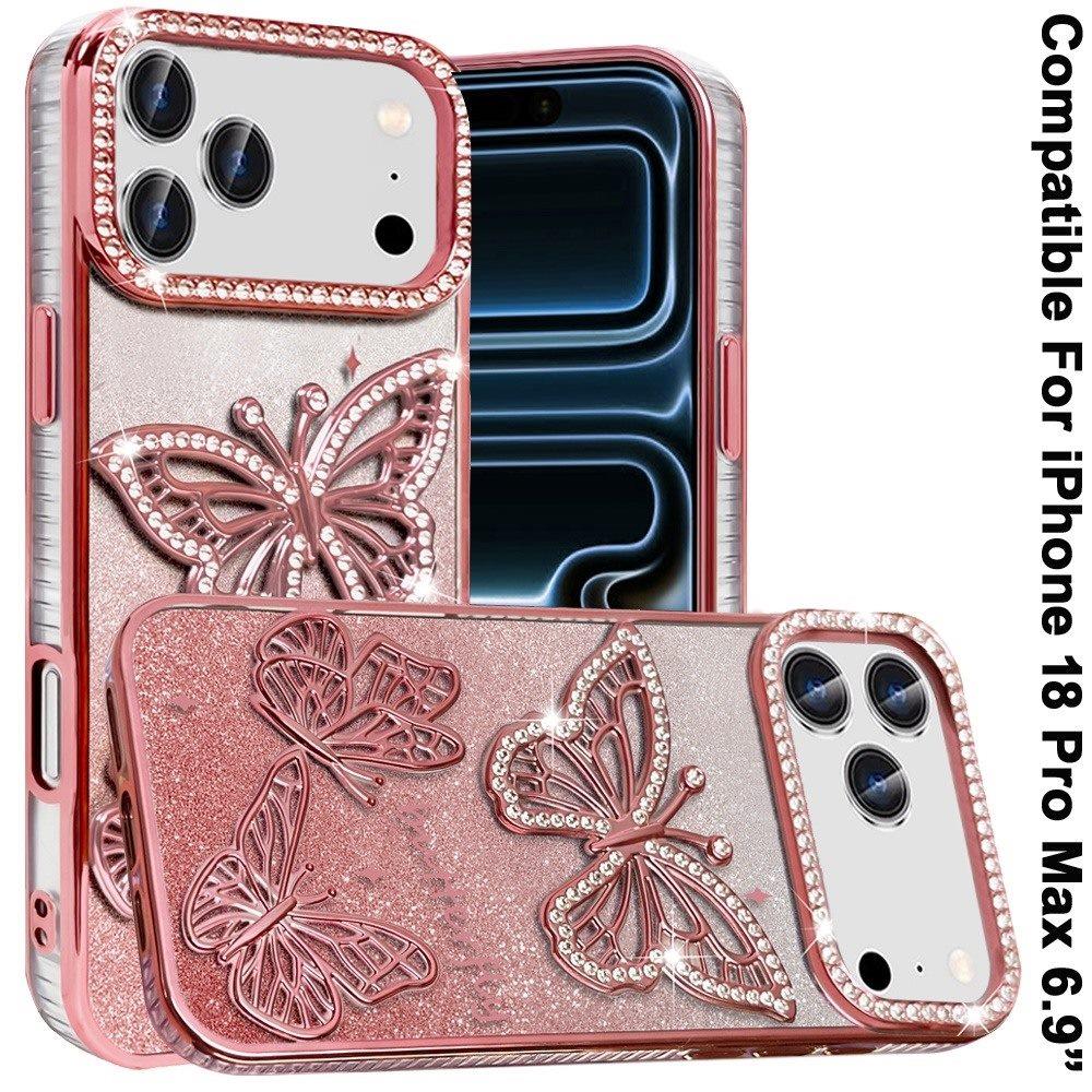 Phone Case for Apple iPhone 18 Pro Max Butterfly Freedom Shimmer Glitter Thick TPU Shockproof Anti Slip Durable Protective Design Cover