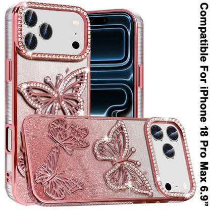 Phone Case for Apple iPhone 18 Pro Max Butterfly Freedom Shimmer Glitter Thick TPU Shockproof Anti Slip Durable Protective Design Cover