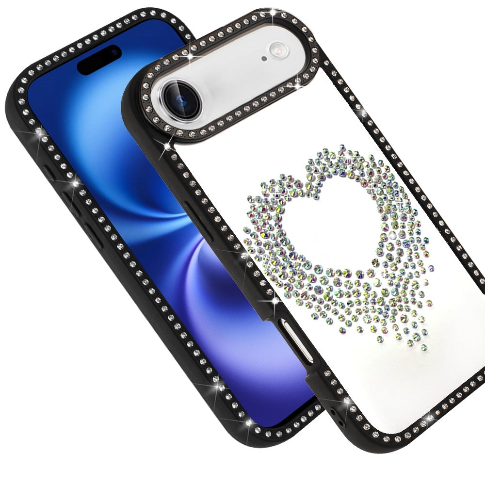 For Apple iPhone 17 Air (6.6") Angel Hearts Glitter Shimmer Diamond Edge Hybrid Drop Protection Shockproof Design Case Cover Black
