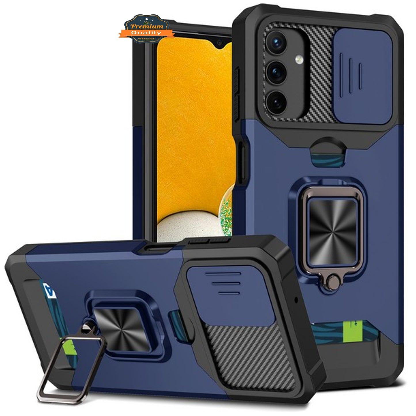 For Samsung Galaxy S24 FE /Fan Edition Wallet Slide Camera Protection, Credit Card Slot & Ring Kickstand Magnetic Car Mount Case Cover