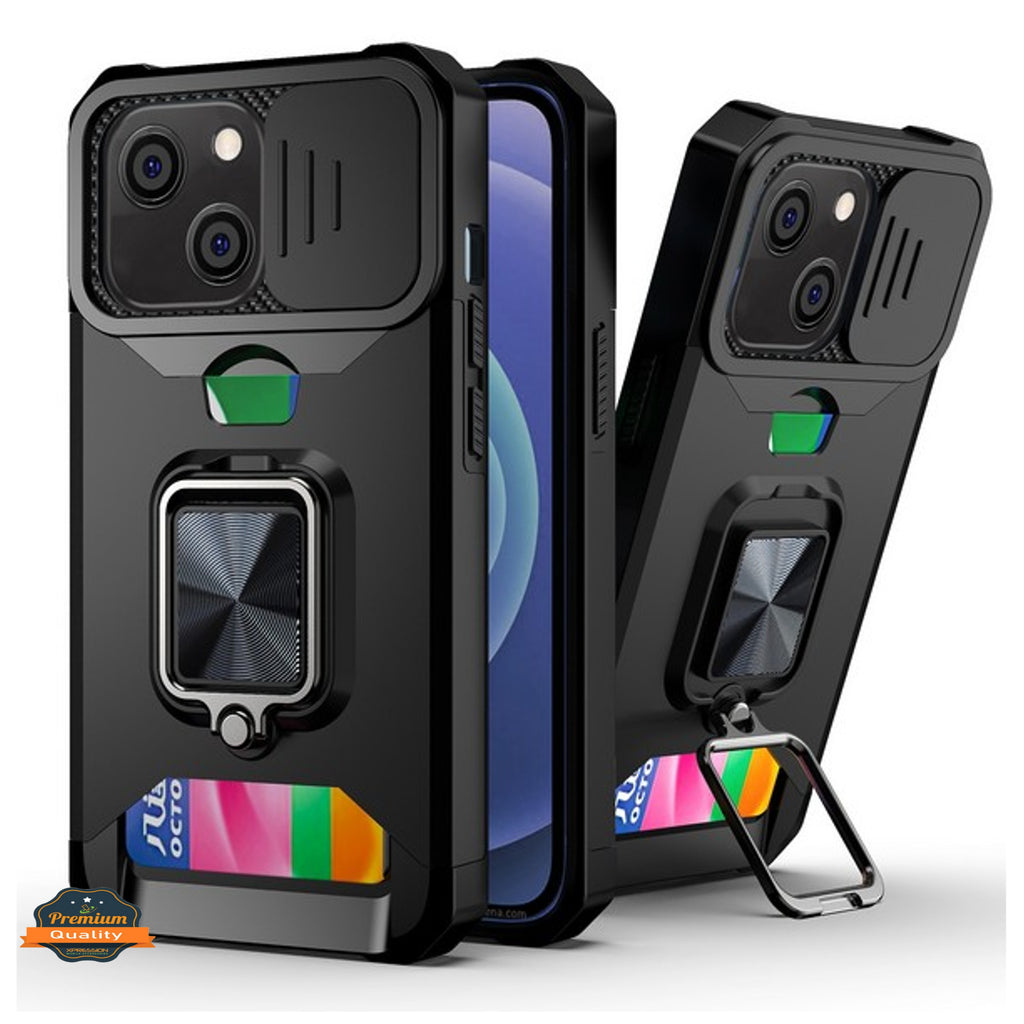 For Apple iPhone 15 Pro (6.1") Wallet Designed with Camera Protection, Card Slot & Ring Stand Magnetic Car Mount  Phone Case Cover