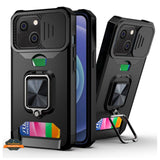 For Apple iPhone 15 Plus (6.7") Wallet Designed with Camera Protection, Card Slot & Ring Kickstand Magnetic Car Mount  Phone Case Cover
