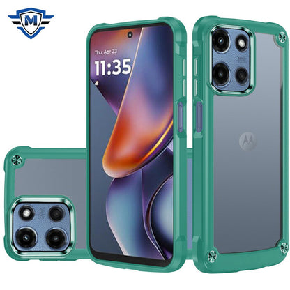 For Motorola Moto G 5G 2025 Ultimate Hybrid Transparent Rubber with Metal Buttons & Camera Edges, Hard TPU Frame Corner Bumper Case Cover