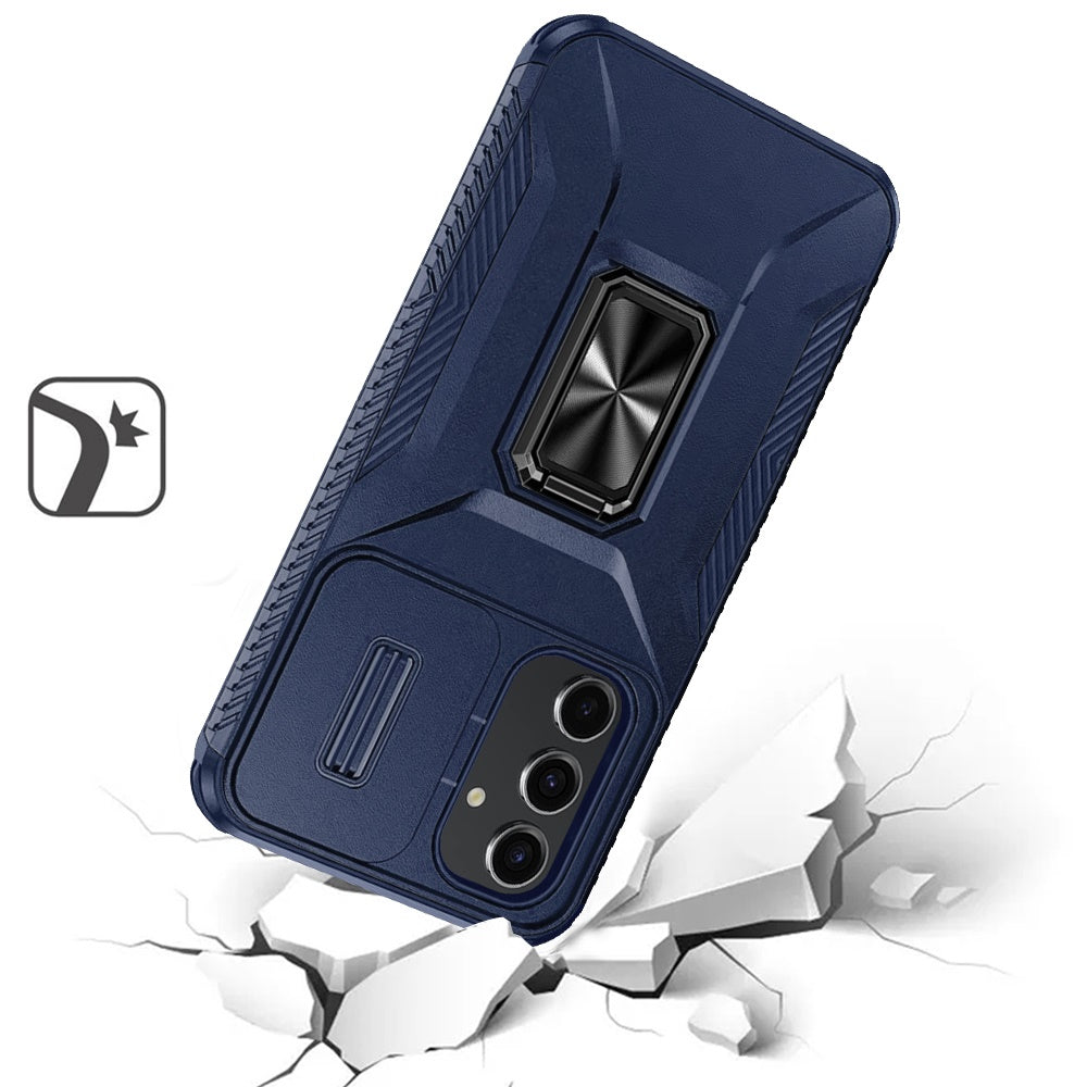 For Apple iPhone 15 Case, Camera Cover with Magnetic Rotation Ring Stand, Military Grade Hybrid Hard TPU Shockproof Case Cover Blue