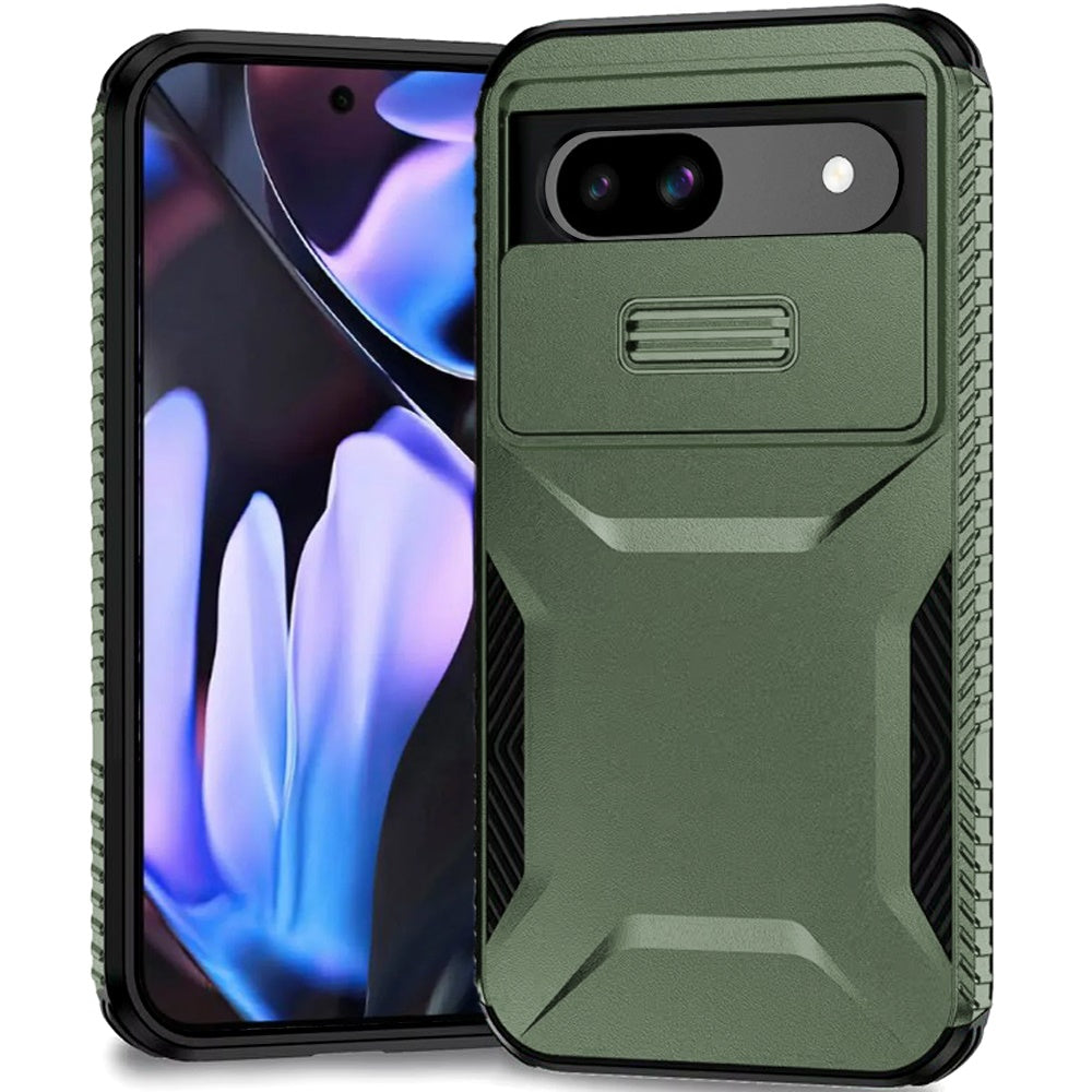 For Google Pixel 9A Slim Fit Shockproof Hybrid with Slide Camera Window Covering, Rugged Tpu Silicone Hard PC Bumper Case Cover