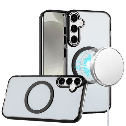 For Samsung Galaxy S24+ Plus Transparent Back Hybrid Case - Magnetic Circle, Color Frame, Metal Buttons, MagSafe Compatible Case Cover