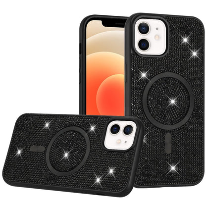 For Apple iPhone 17E /16E Sparkly Diamond Bling Case Rhinestone Skin Hybrid with Magnetic Circle, MagSafe Compatible Case Cover Black