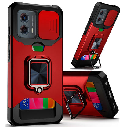 For Motorola Edge 2025 Wallet Case with Ring Stand & Slide Camera Cover Back Credit Card Slot Holder, Military Grade Case Cover
