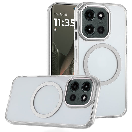 For Motorola Edge 2025 Transparent Back Hybrid Case - Magnetic Circle, Color Frame, Metal Buttons, MagSafe Compatible Case Cover Clear