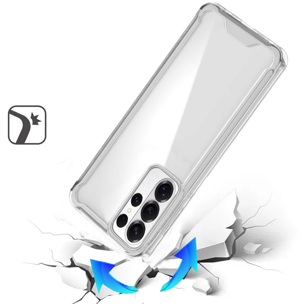 For Samsung Galaxy S26 Ultra Clear Colored Shockproof Transparent Hard PC + Rubber TPU Hybrid Bumper Shell Slim Protective Case Cover Clear