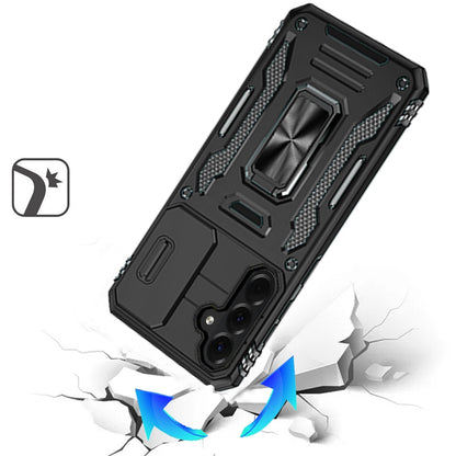 For Samsung Galaxy A37 Tough Hybrid Case with Movable Camera Window & Metal Ring Stand Shockproof Case Cover