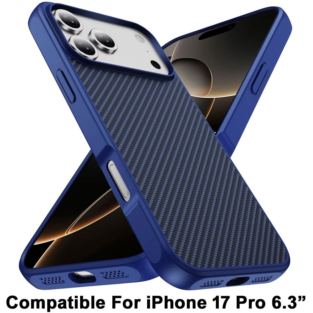 For Apple iPhone 17 Pro (6.3") Carbon Fiber Design with Magnetic HQ 2.0mm Thick Hybrid Shockproof Rubber Hard PC Case Cover