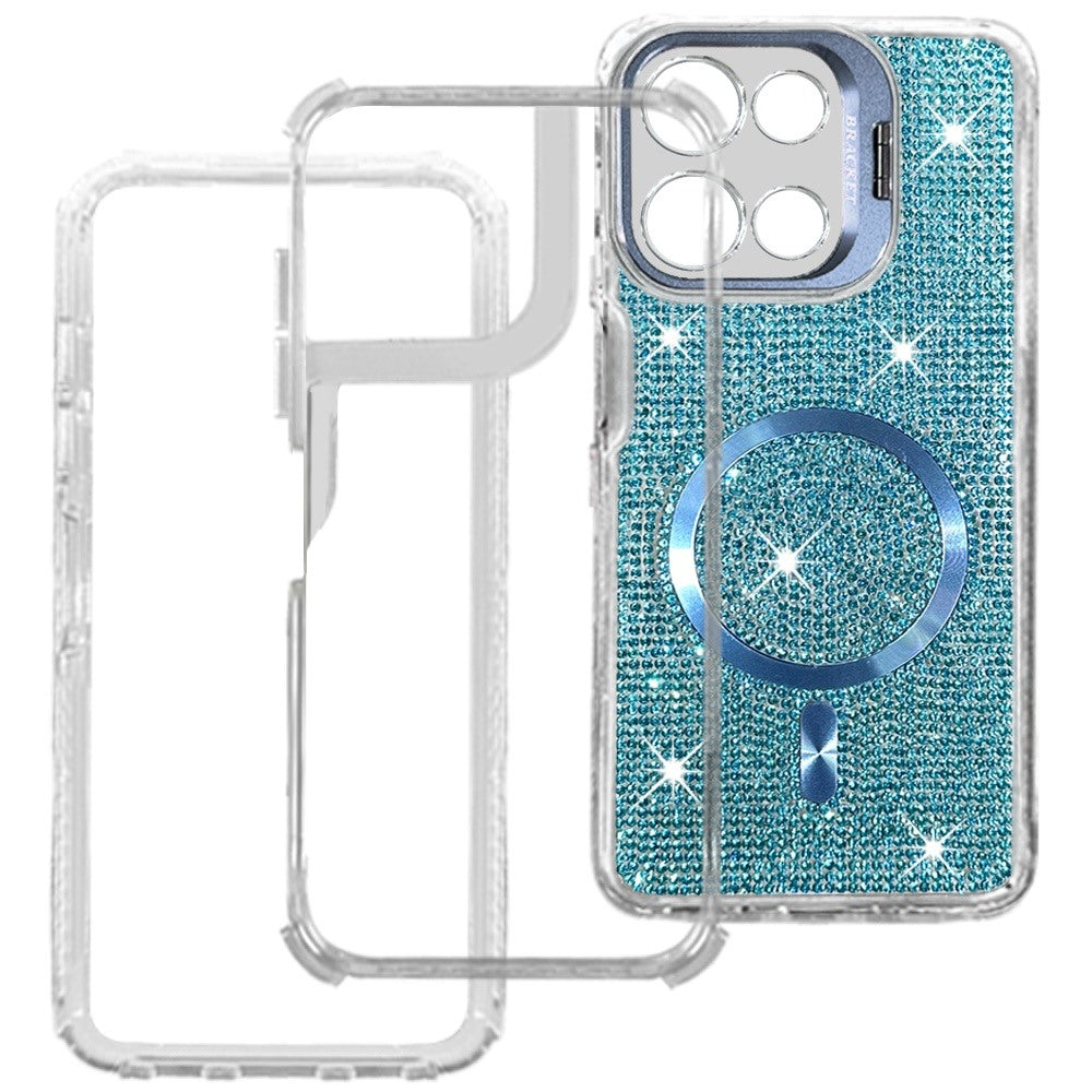 Phone Case for Motorola Moto G Play 5G 2026 Luxury Glitter Magnetic Hybrid with Camera Stand Dual Layer Shockproof Sparkle Dot Pattern Clear Edges Cover